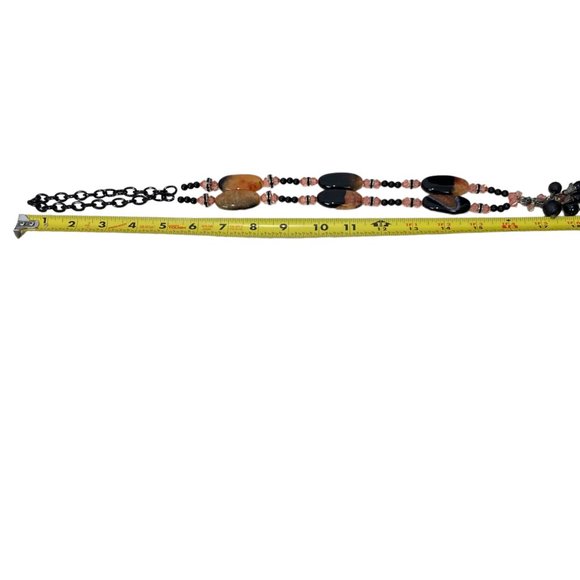 (4-111) NWOT Black & Orange Druzy Agate Long Necklace - One of a Kind - Handmade - Picture 4 of 9